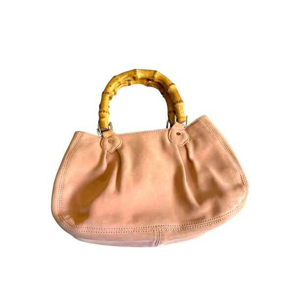 Ann Taylor LOFT Purse Blush Suede With Bamboo Handles - Picture 6 of 9